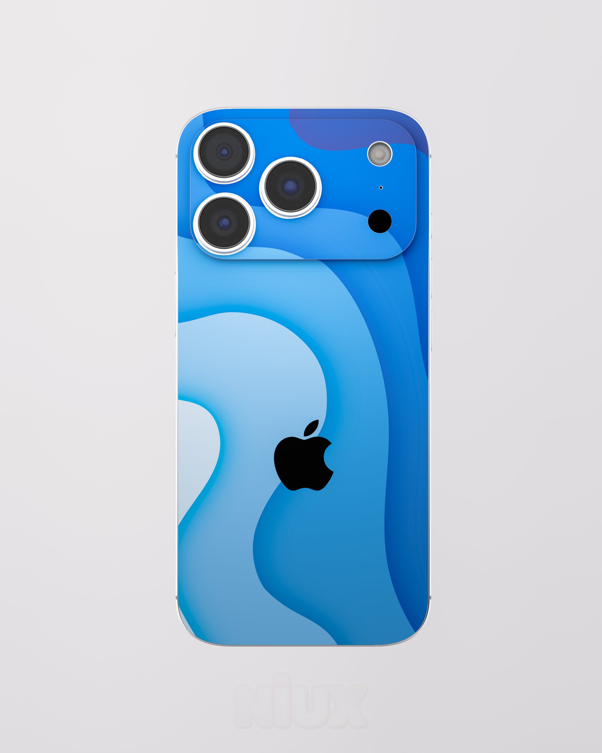 Skin premium para iPhone diseño Flux Abyss, vista frontal con acabado mate