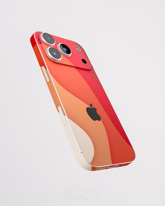 Skin premium para iPhone con diseño Flux Flare, vista lateral flotante y acabado mate