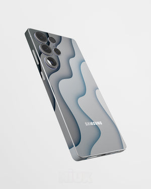 Skin premium para Samsung con diseño Flux Fog, vista lateral flotante y acabado mate