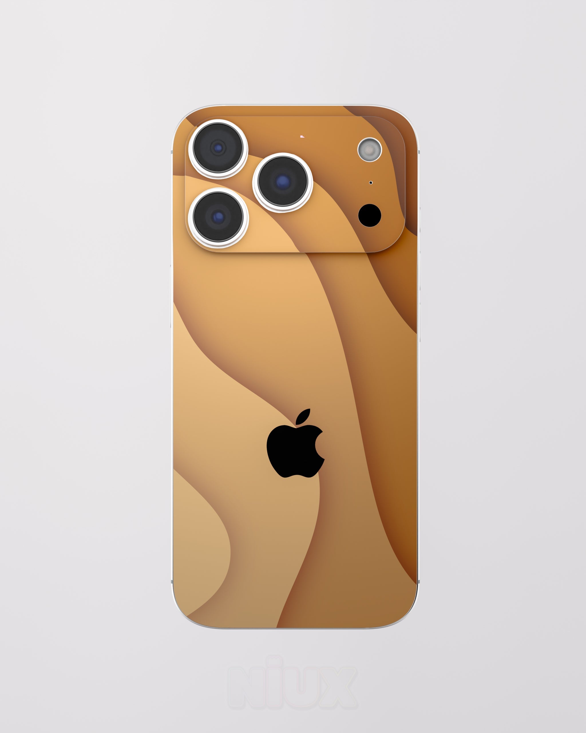 Skin premium para iPhone diseño Flux Sienna, vista frontal con acabado mate
