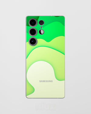 Skin premium para Samsung diseño Flux Verde Terra, vista frontal con acabado mate