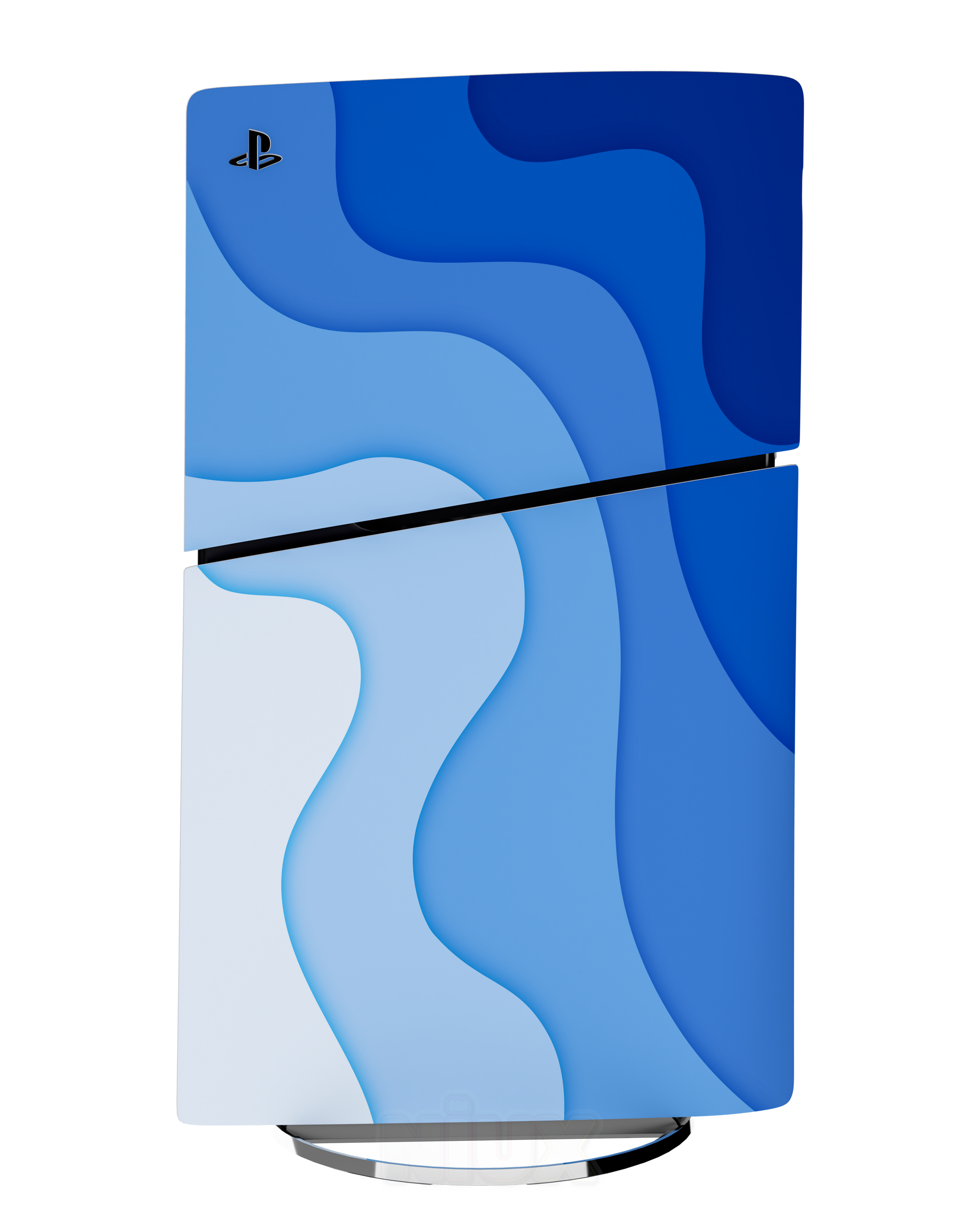Skin premium para Playstation diseño Flux Abyss, vista frontal inclinada con textura mate
