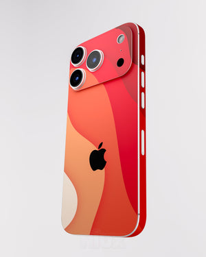 Skin premium para iPhone diseño Flux Flare, vista frontal inclinada con textura mate