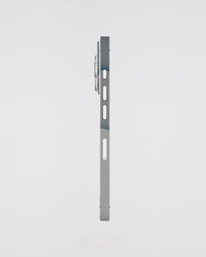 Skin premium para iPhone diseño Flux Fog, vista lateral izquierda con acabado mate