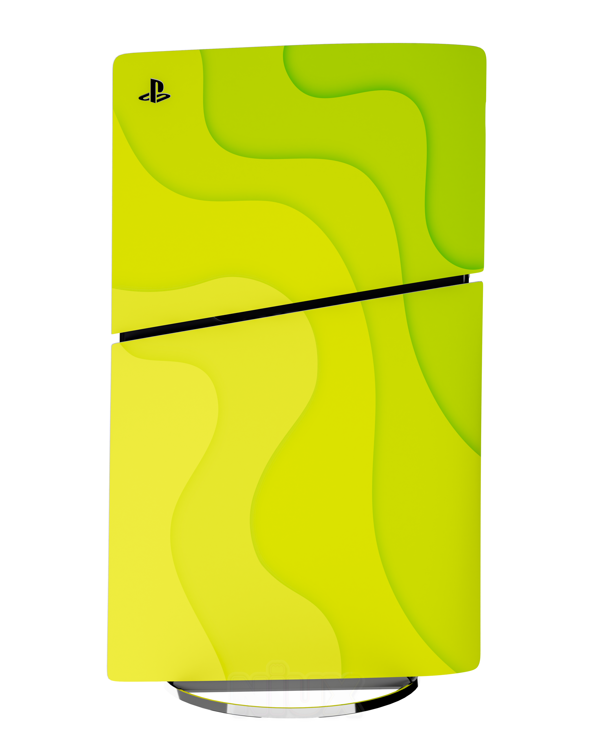 Skin premium para Playstation diseño Flux Lemonwave, vista frontal inclinada con textura mate