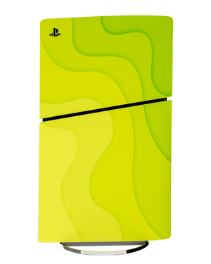 Skin premium para Playstation diseño Flux Lemonwave, vista frontal inclinada con textura mate