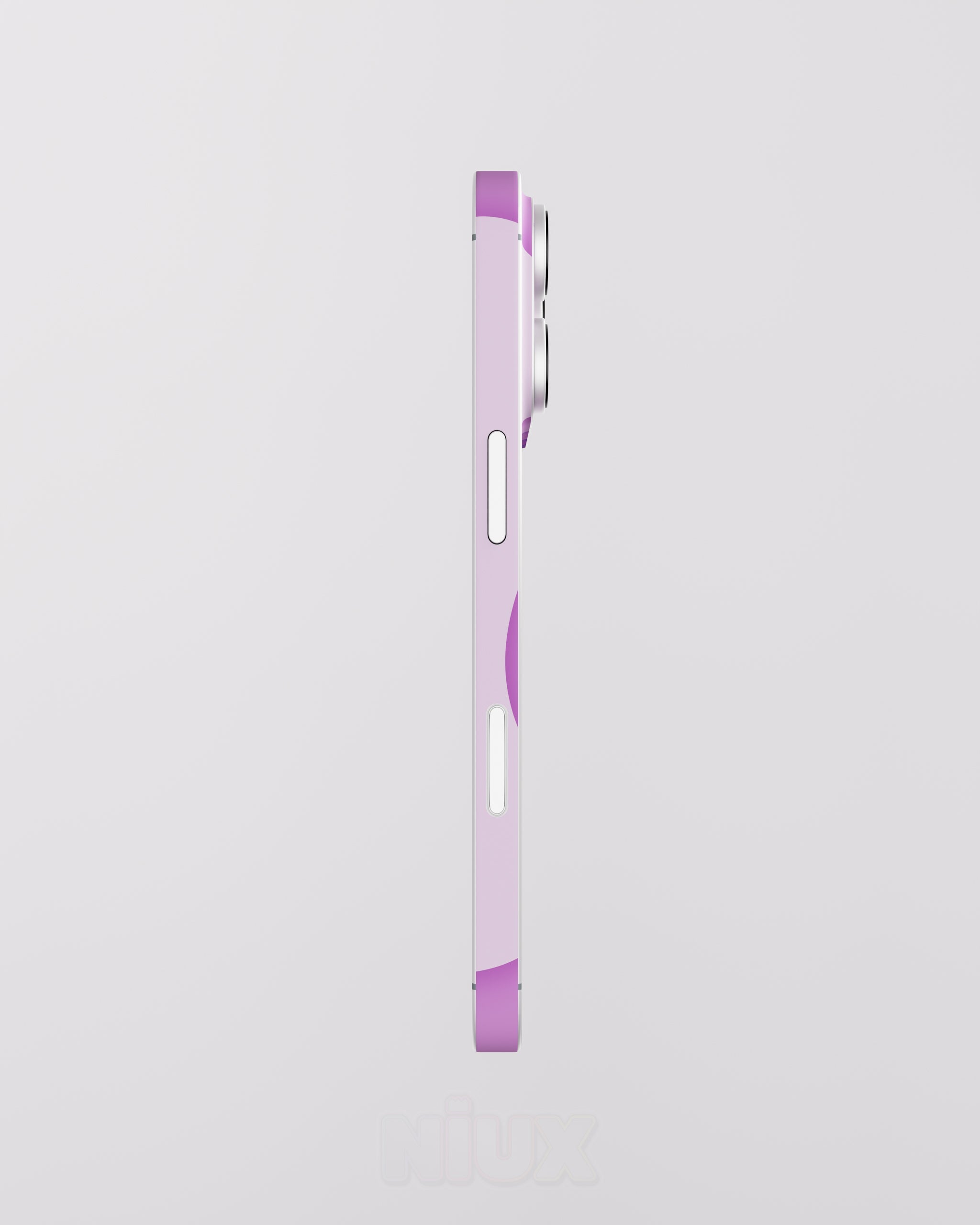 Skin premium para iPhone diseño Flux Myst, vista lateral derecha con ajuste preciso