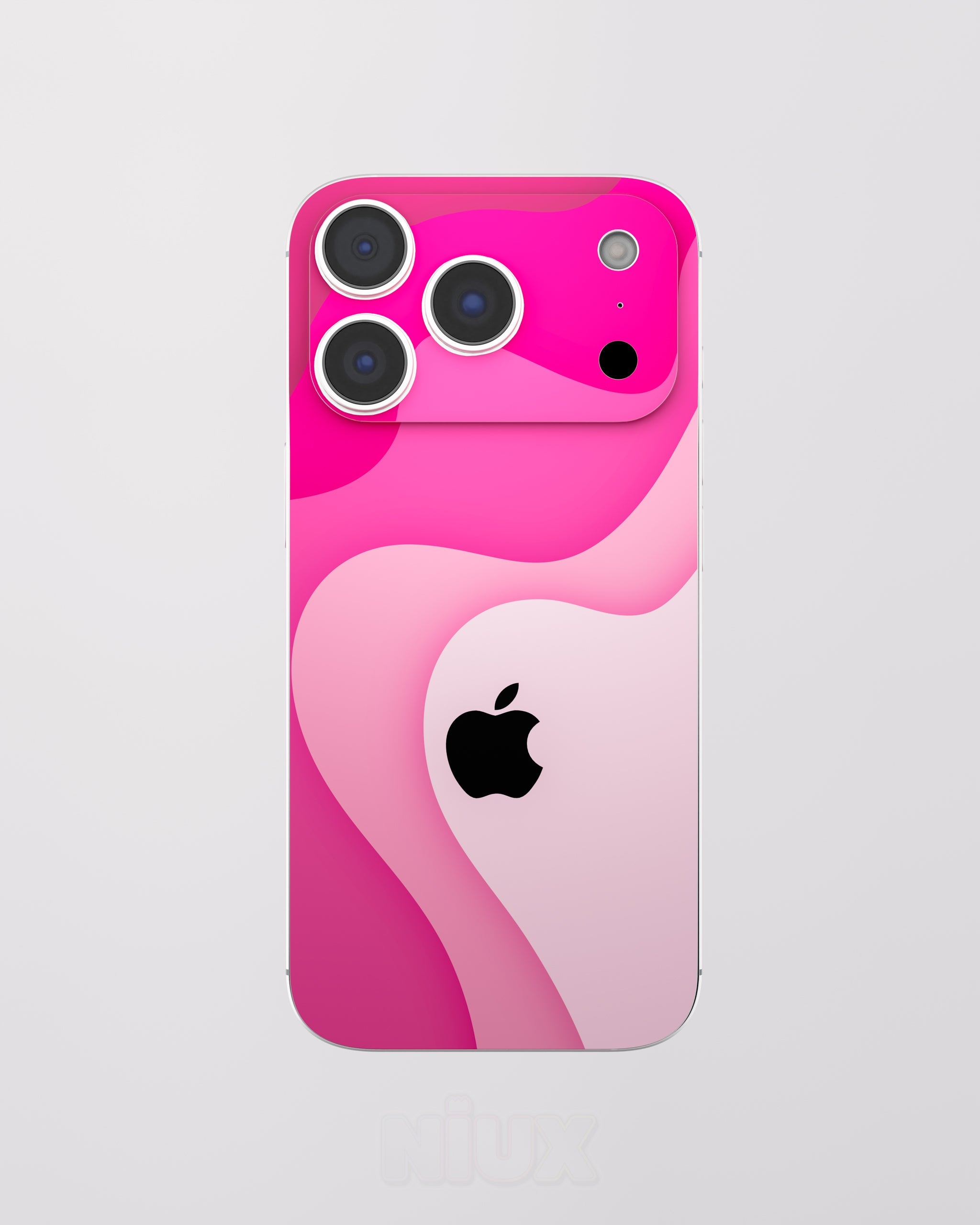 Skin premium para iPhone diseño Flux Rosé, vista frontal con acabado mate