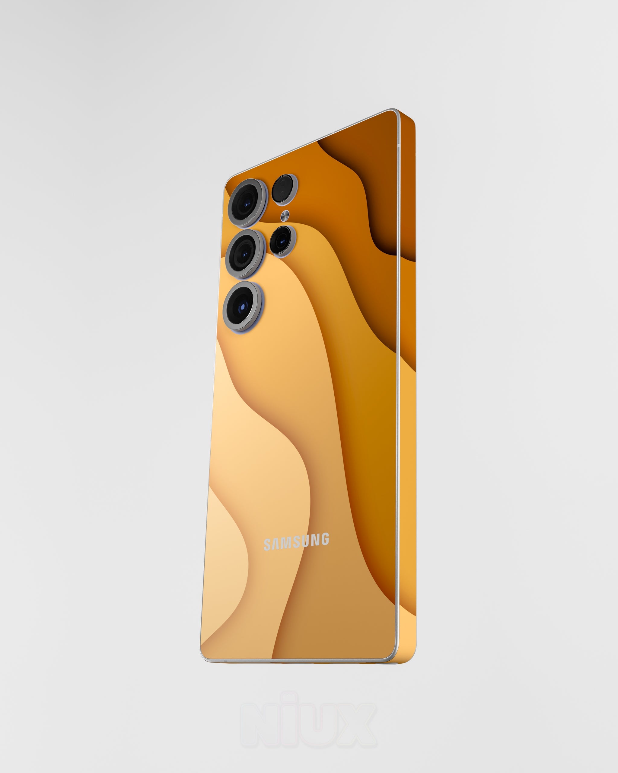 Skin premium para Samsung diseño Flux Sienna, vista frontal inclinada con textura mate