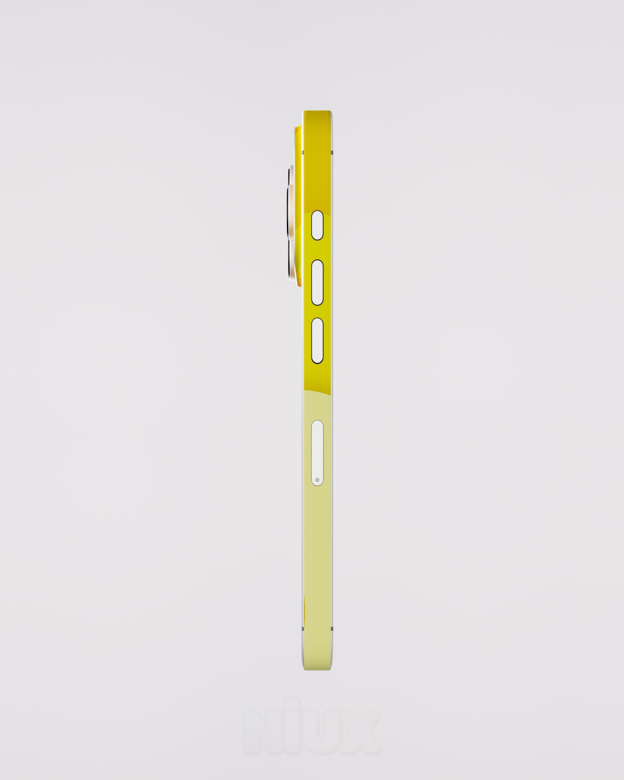 Skin premium para iPhone diseño Flux Solar, vista lateral izquierda con acabado mate