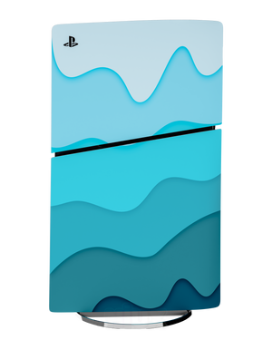 Skin premium para Playstation diseño Flux Tide, vista frontal inclinada con textura mate