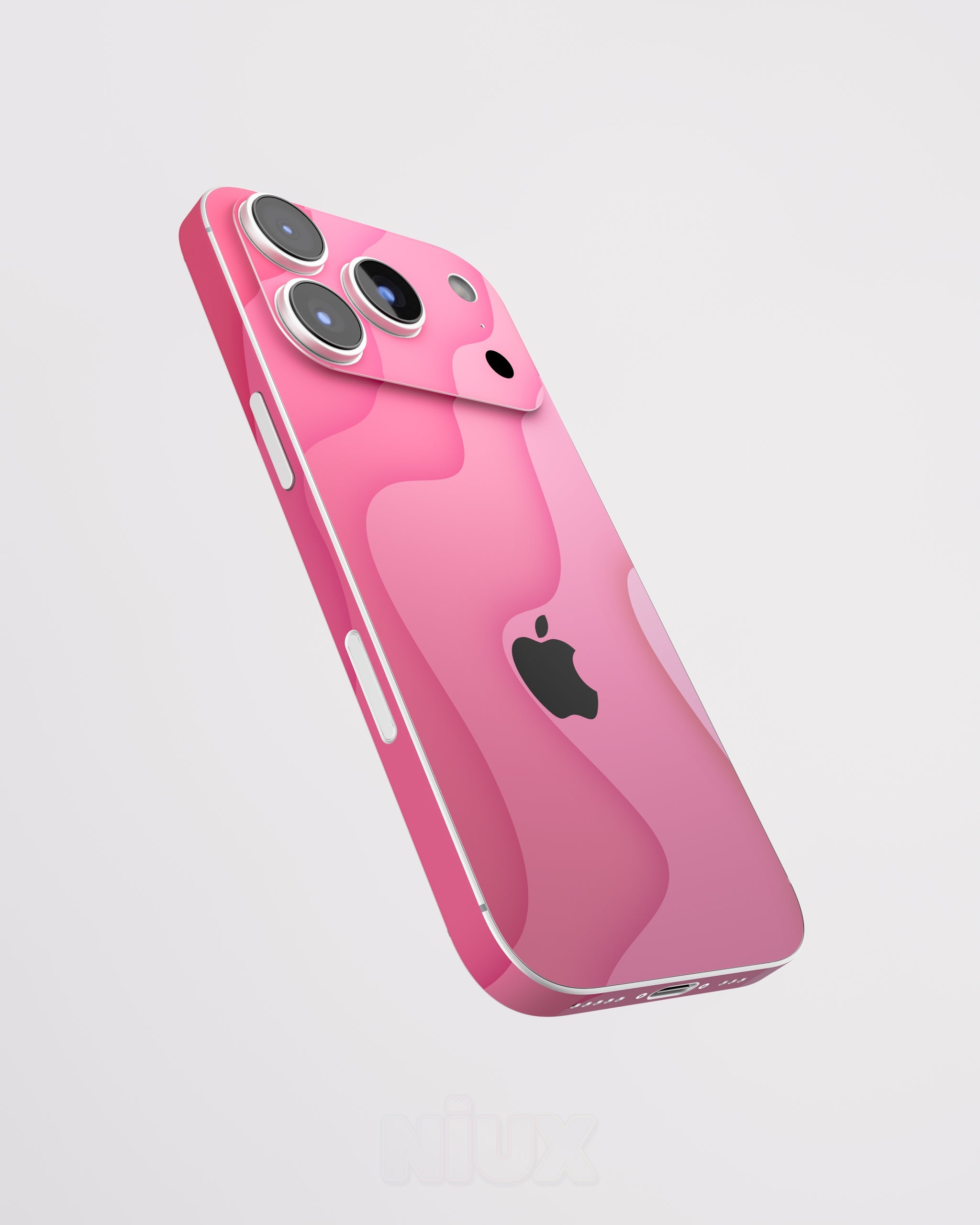 Skin premium para iPhone con diseño Flux Velvet, vista lateral flotante y acabado mate