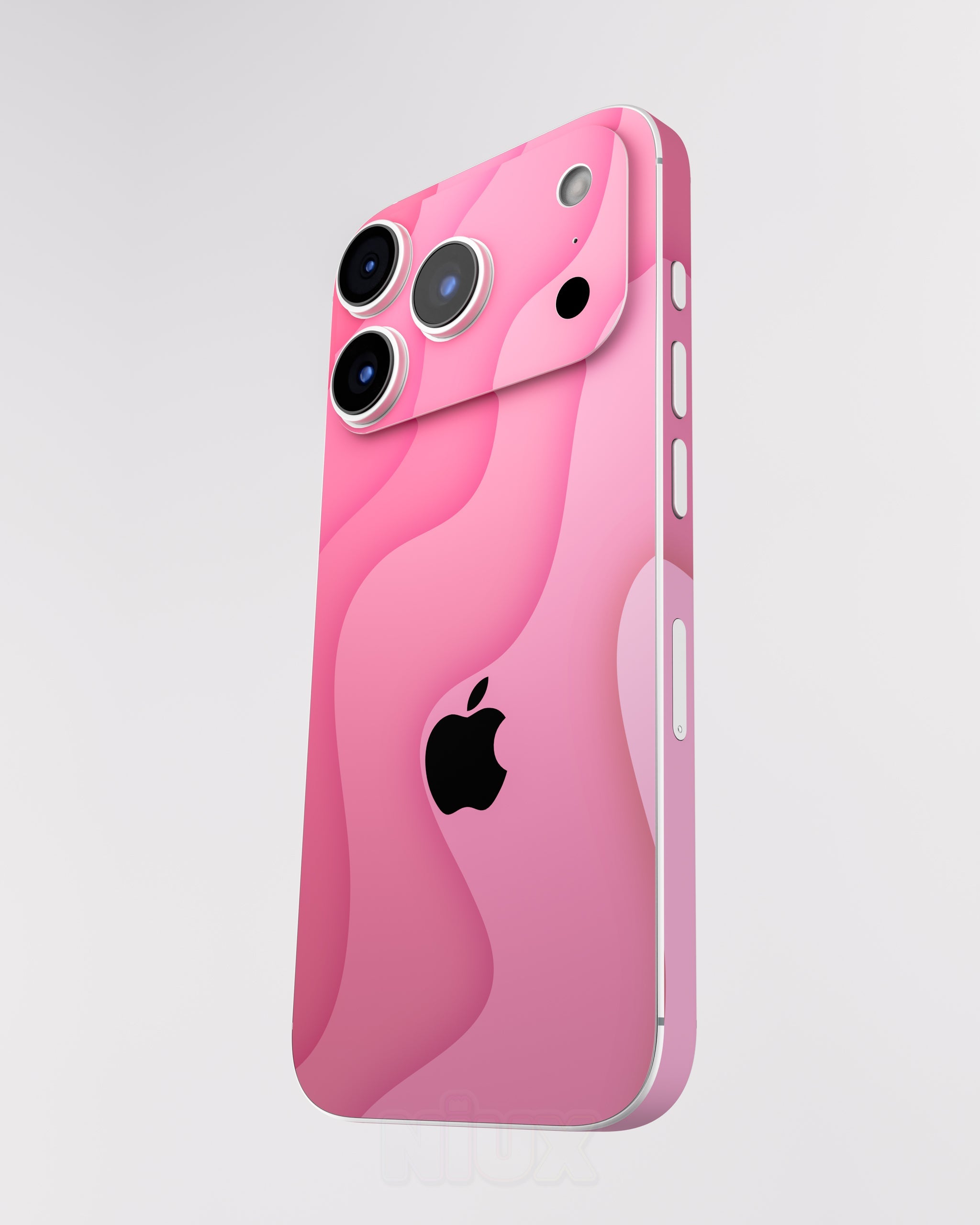 Skin premium para iPhone diseño Flux Velvet, vista frontal inclinada con textura mate