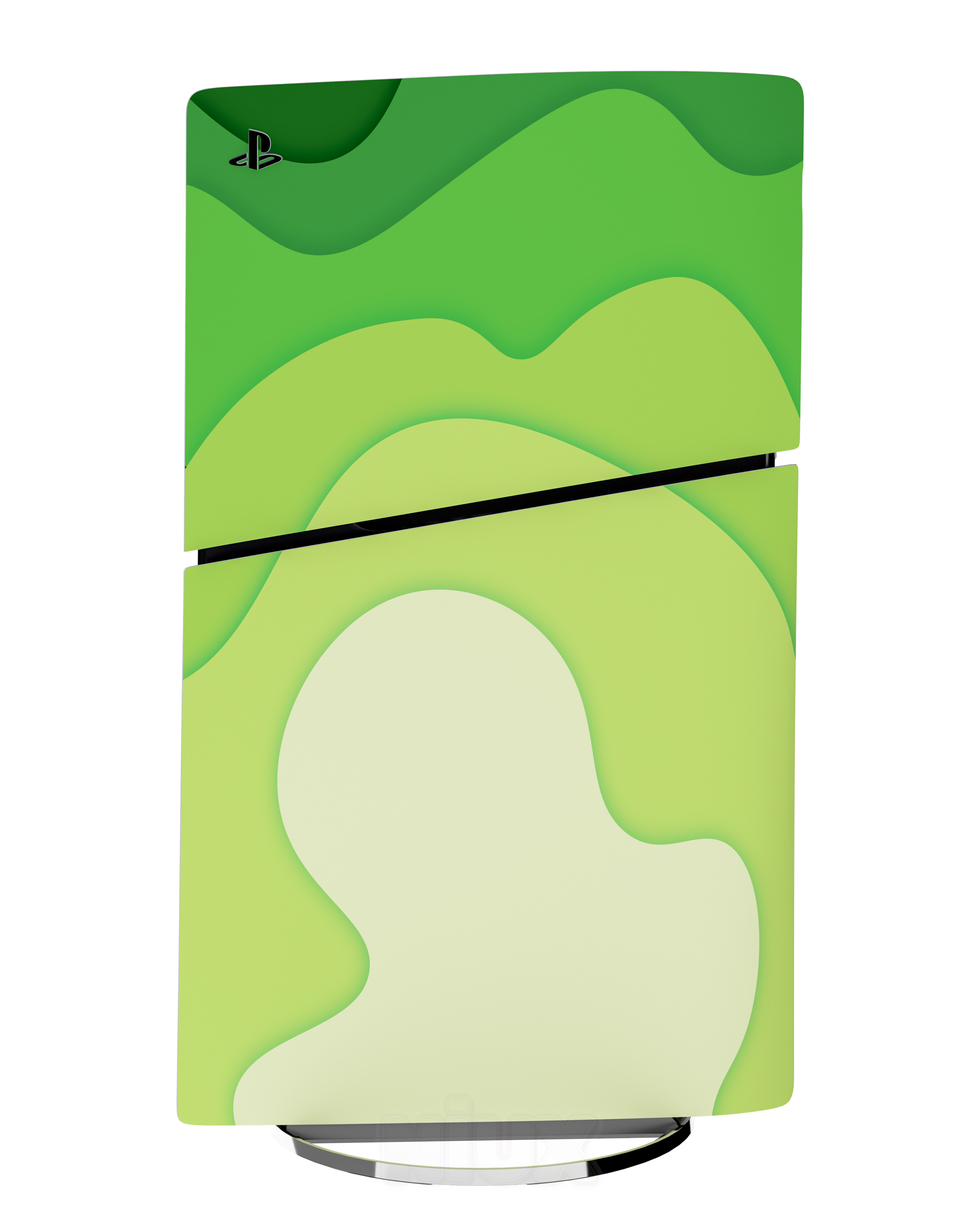 Skin premium para Playstation diseño Flux Verde Terra, vista frontal inclinada con textura mate