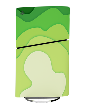 Skin premium para Playstation diseño Flux Verde Terra, vista frontal inclinada con textura mate