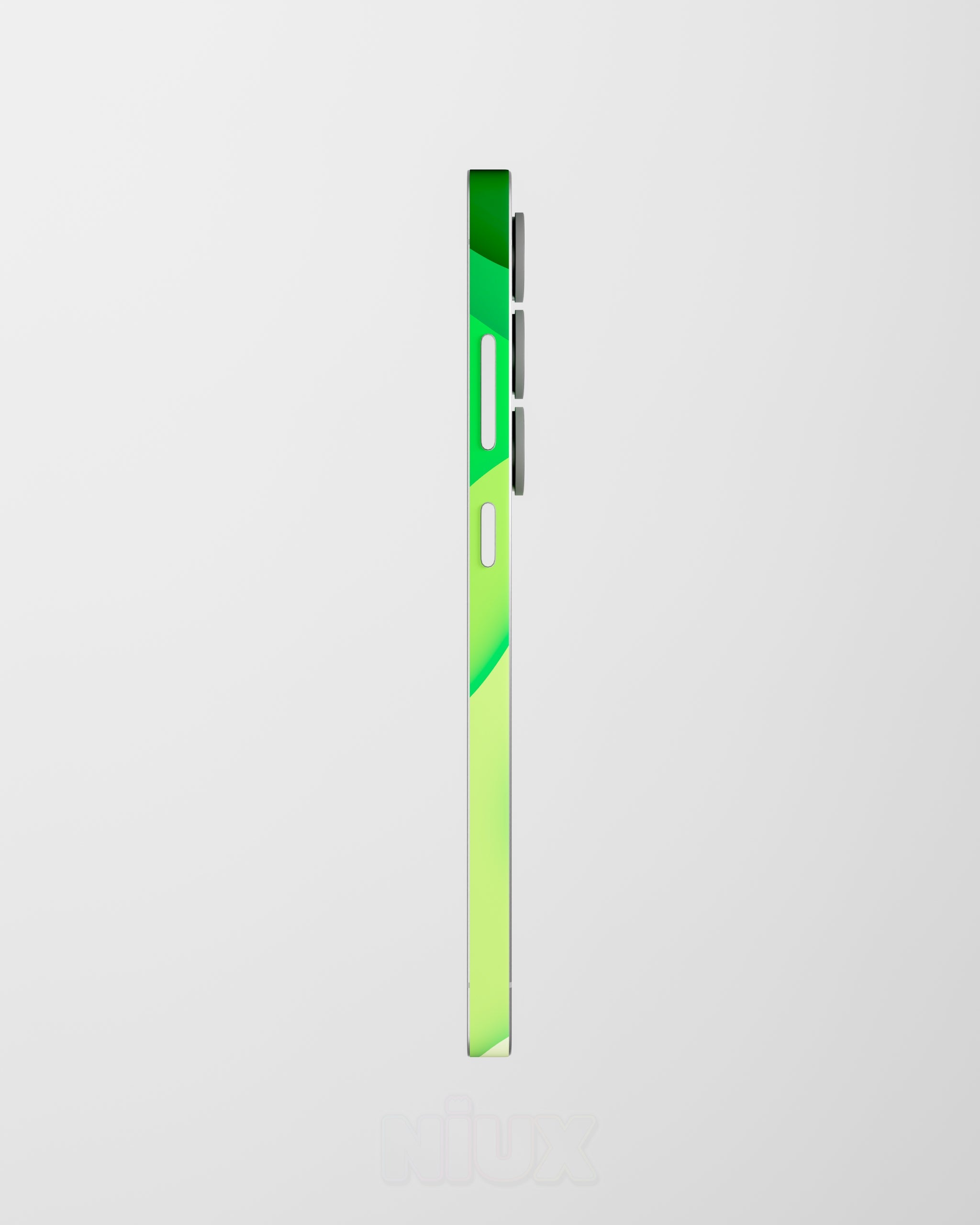 Skin premium para Samsung diseño Flux Verde Terra, vista lateral derecha con ajuste preciso