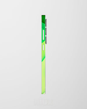 Skin premium para Samsung diseño Flux Verde Terra, vista lateral derecha con ajuste preciso